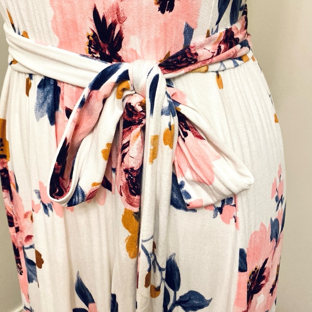 Levaca White Blue Pink Floral SZ S Romantic Boho Chic Coastal Ruffled Dress - Picture 6 of 12